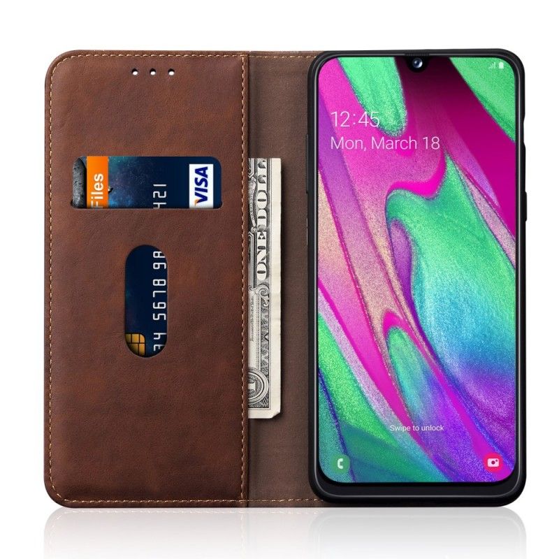 Flip Kotelot Samsung Galaxy A40 Czerwony Efekt Szytej Skóry Etui Ochronne