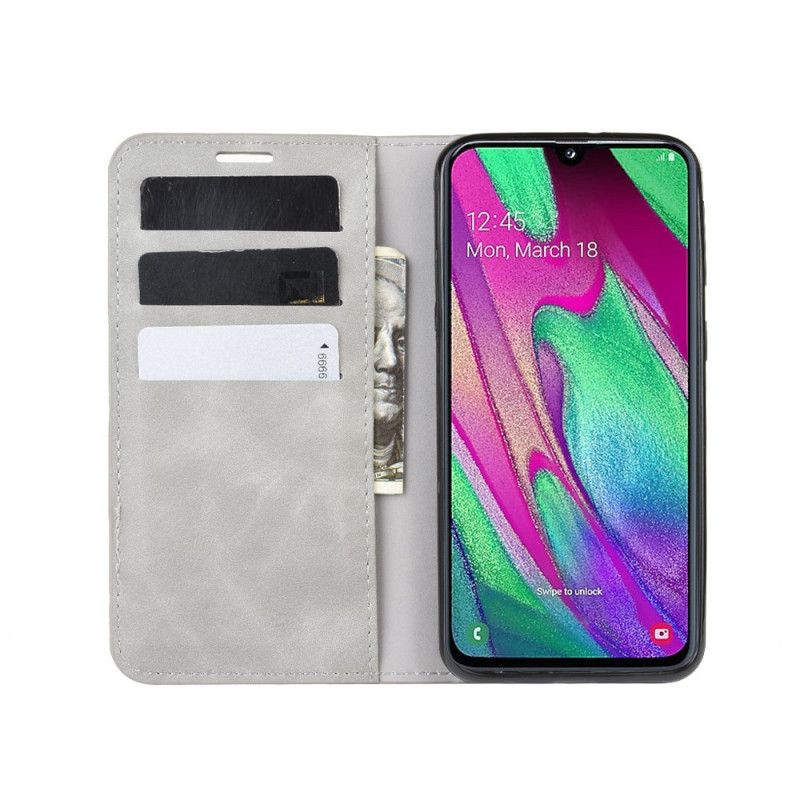 Flip Kotelot Samsung Galaxy A40 Szary Czarny Efekt Miękkiej Skóry