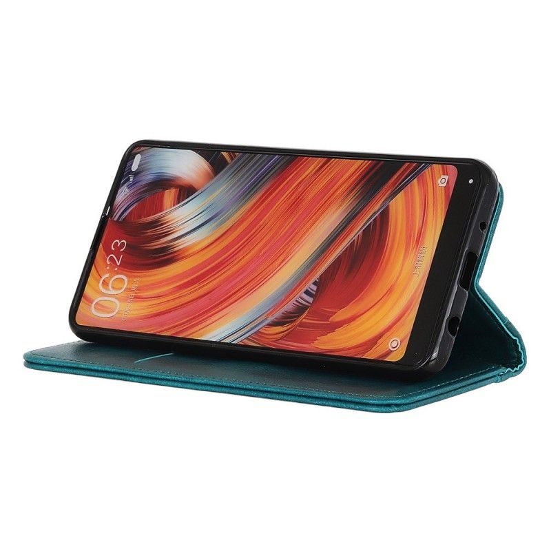 Flip Kotelot Samsung Galaxy A40 Turkusowy Czarny Wersja Z Dwoiny Skóry Etui Ochronne