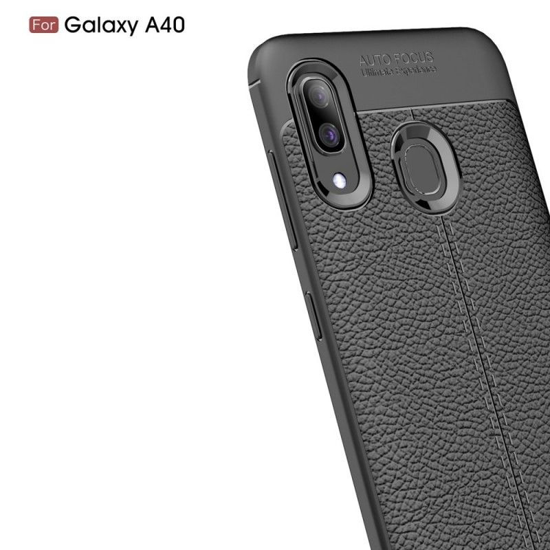 Futerały Samsung Galaxy A40 Czerwony Czarny Efekt Skóry Z Podwójną Linią Liczi