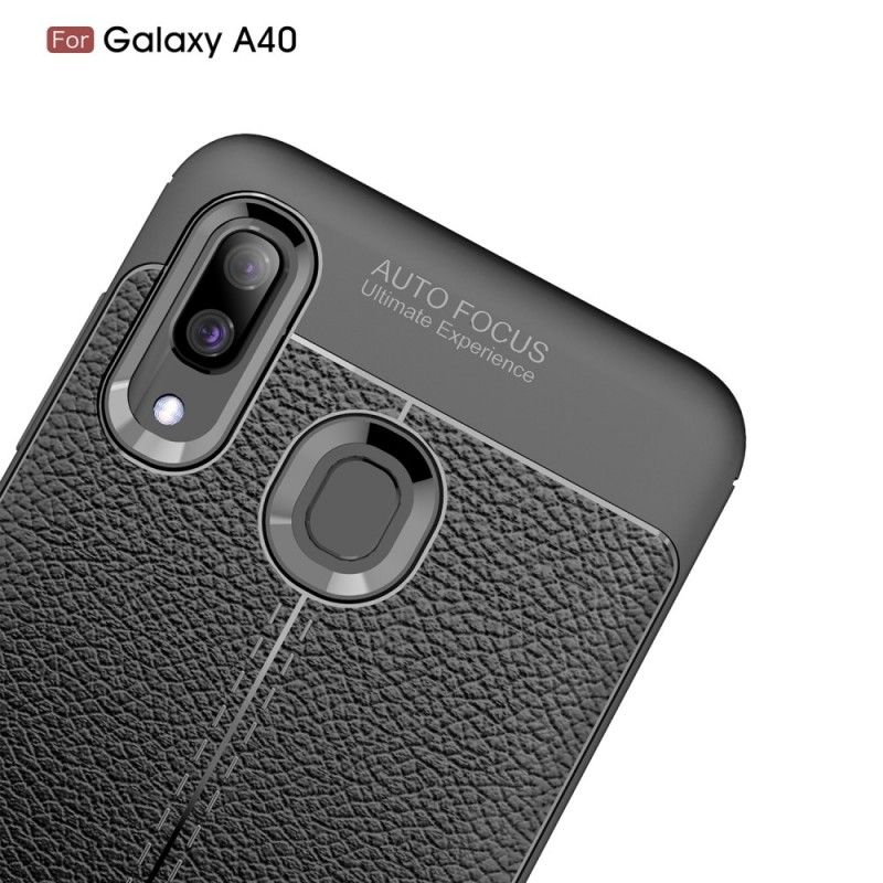 Futerały Samsung Galaxy A40 Czerwony Czarny Efekt Skóry Z Podwójną Linią Liczi