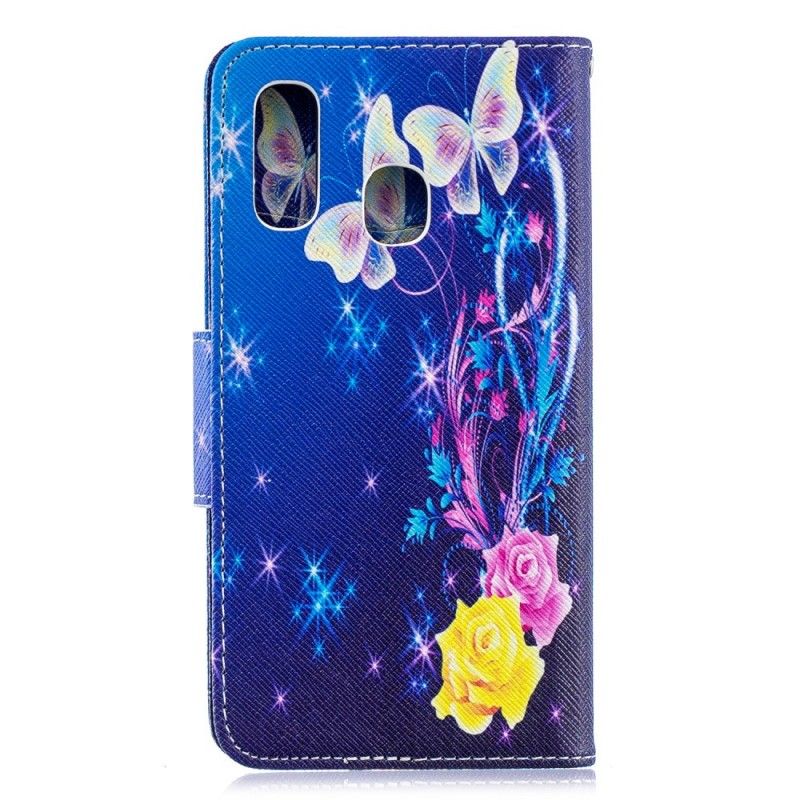 Obudowa Samsung Galaxy A40 Etui na Telefon Kolorowe Motyle W Nocy