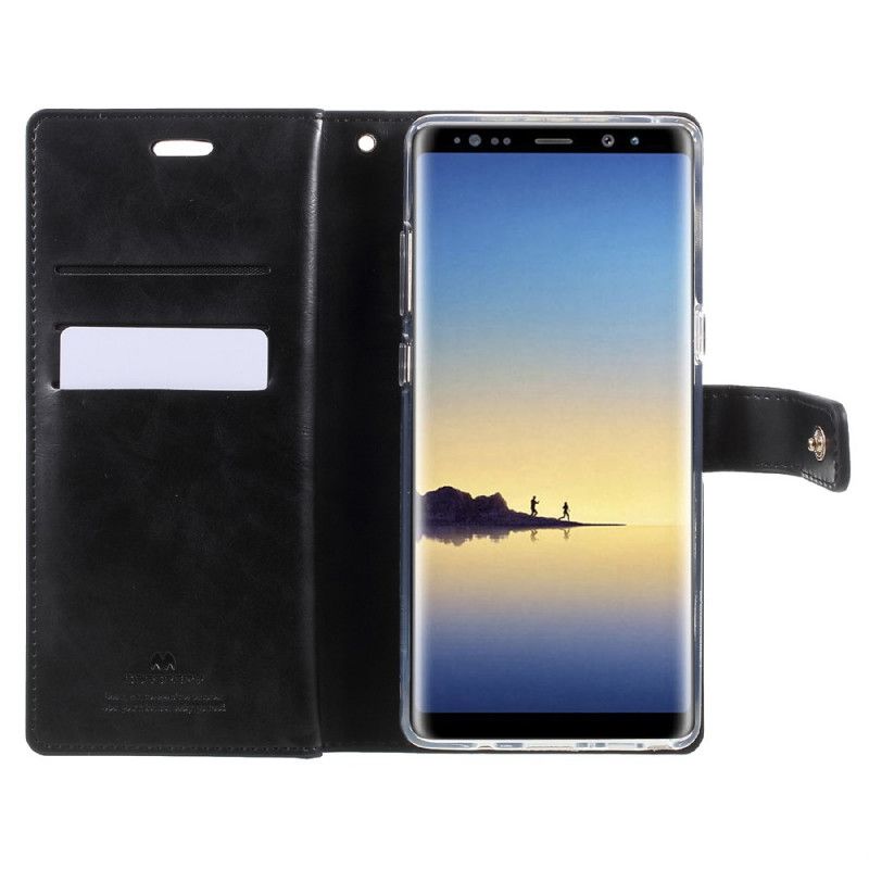 Skórzany Futerał Samsung Galaxy Note 8 Czarny Etui na Telefon Imitacja Skóry Rtęciowej Goospery