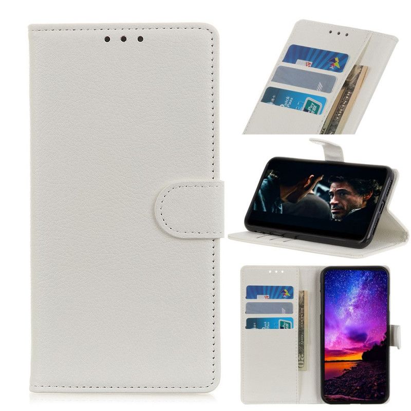 Etui Folio Xiaomi Redmi Note 8 Pro Biały Czarny Tradycyjna Imitacja Skóry Liczi Etui Ochronne