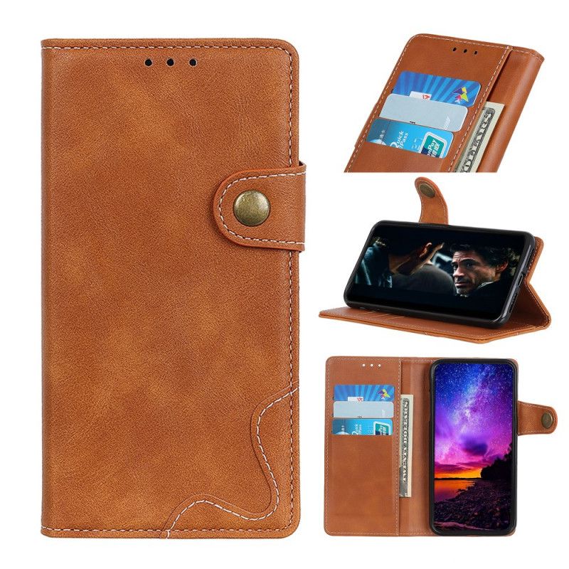 Etui Folio Xiaomi Redmi Note 8 Pro Brązowy Ciemnoniebieski Artystyczne Przyszywanie Guzików Etui Ochronne