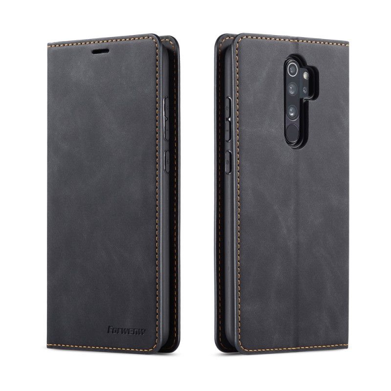 Etui Folio Xiaomi Redmi Note 8 Pro Czerwony Czarny Efekt Skóry Forwenw