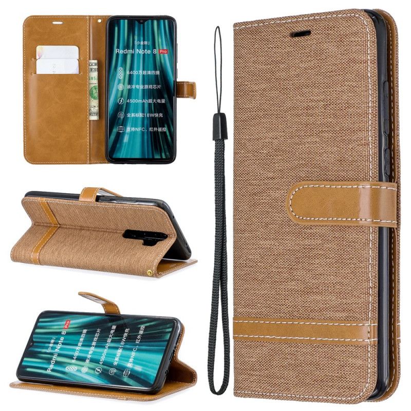 Etui Folio Xiaomi Redmi Note 8 Pro Czerwony Czarny Efekt Tkaniny I Skóry Ze Stringami Etui Ochronne