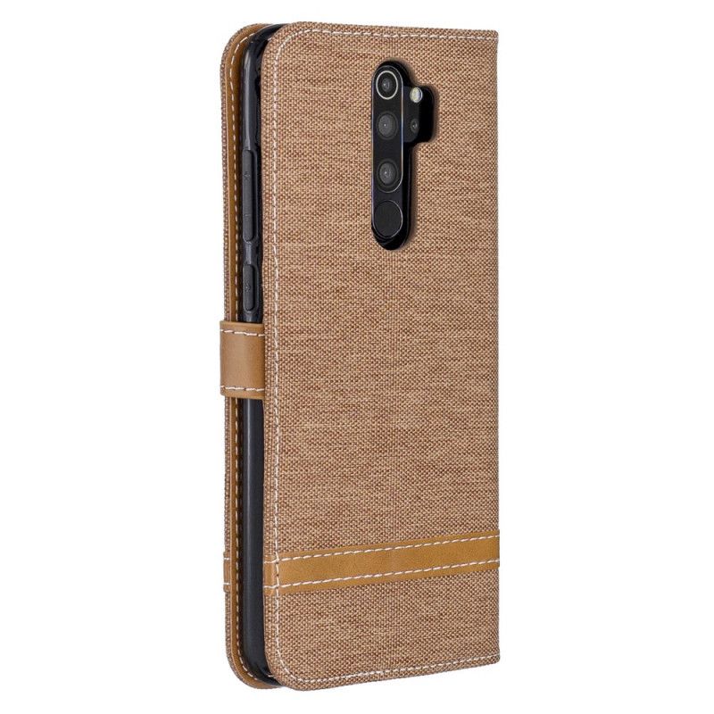 Etui Folio Xiaomi Redmi Note 8 Pro Czerwony Czarny Efekt Tkaniny I Skóry Ze Stringami Etui Ochronne