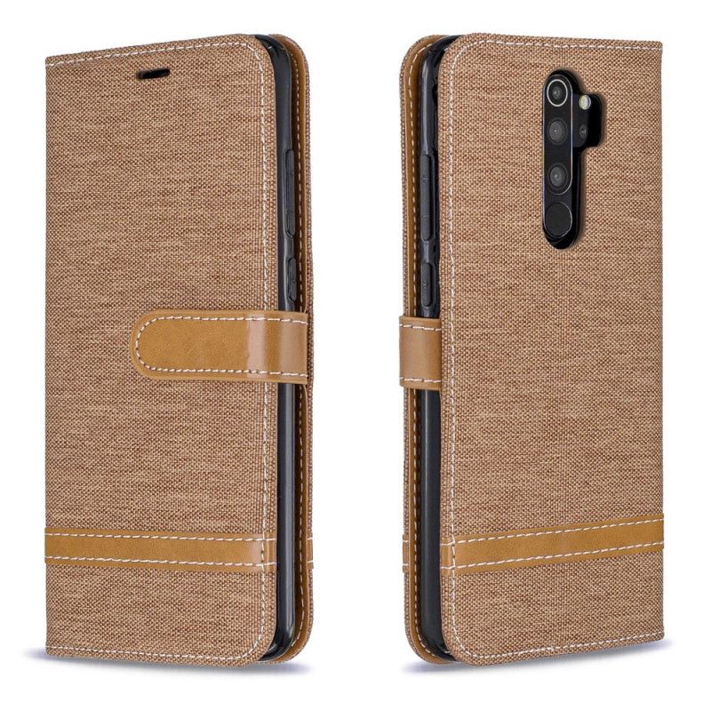 Etui Folio Xiaomi Redmi Note 8 Pro Czerwony Czarny Efekt Tkaniny I Skóry Ze Stringami Etui Ochronne