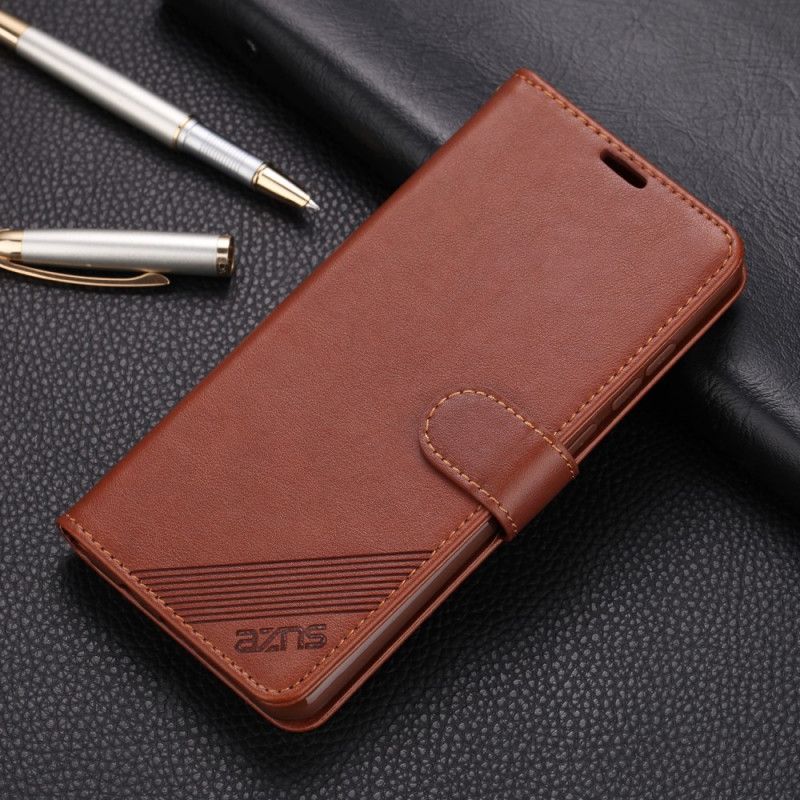 Etui Folio Xiaomi Redmi Note 8 Pro Czerwony Czarny Imitacja Skóry Azns