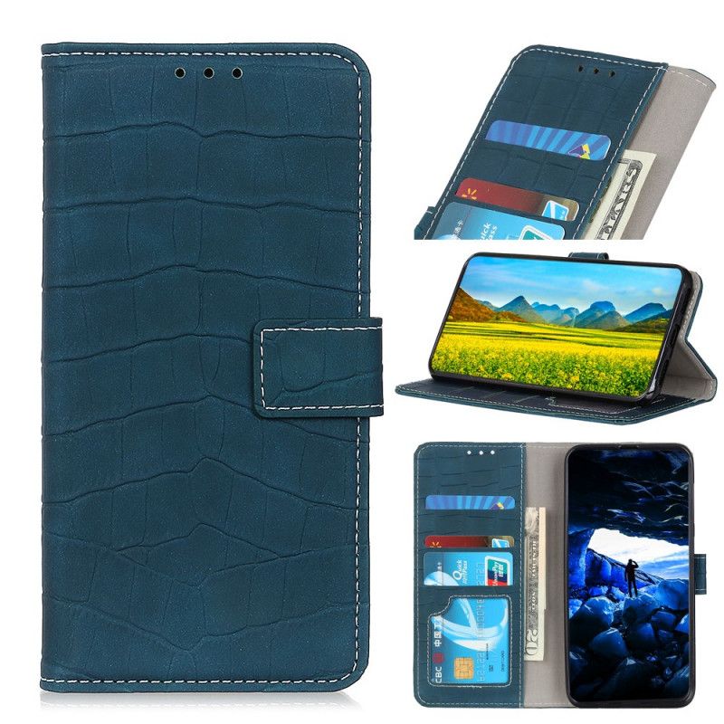 Etui Folio Xiaomi Redmi Note 8 Pro Granatowy Czarny Styl Vintage Ze Skóry Krokodyla Etui Ochronne