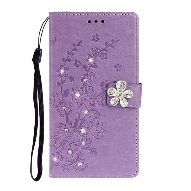 Etui Folio Xiaomi Redmi Note 8 Pro Jasnofioletowy Zawieszka Kwiatowa Etui Ochronne