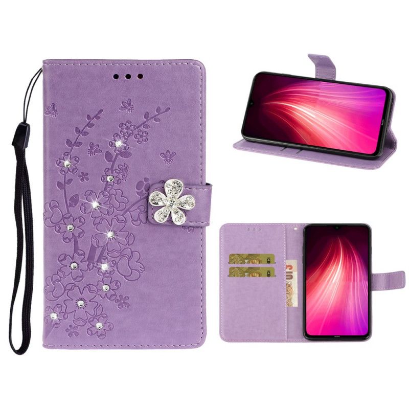 Etui Folio Xiaomi Redmi Note 8 Pro Jasnofioletowy Zawieszka Kwiatowa Etui Ochronne