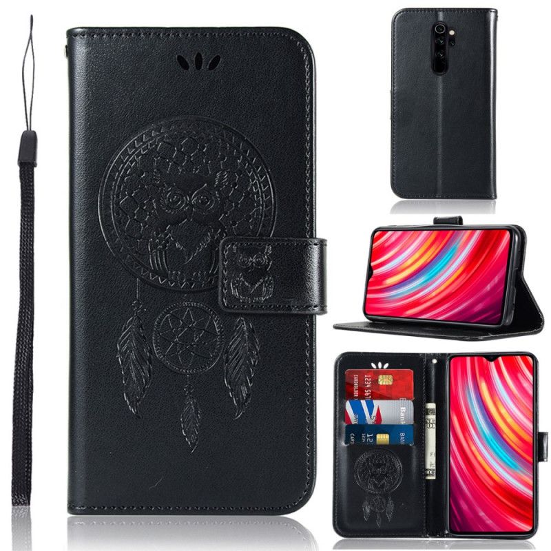 Etui Folio Xiaomi Redmi Note 8 Pro Jasnoniebieski Czarny Łapacz Snów Sowy Z Efektem Skóry Etui Ochronne