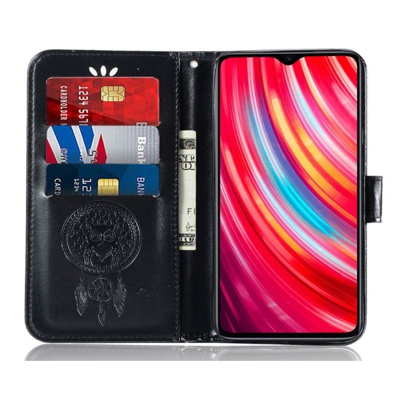 Etui Folio Xiaomi Redmi Note 8 Pro Jasnoniebieski Czarny Łapacz Snów Sowy Z Efektem Skóry Etui Ochronne