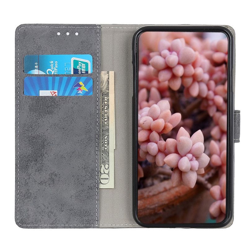 Etui Folio Xiaomi Redmi Note 8 Pro Magenta Szary Vintage Sztuczna Skóra Etui Ochronne