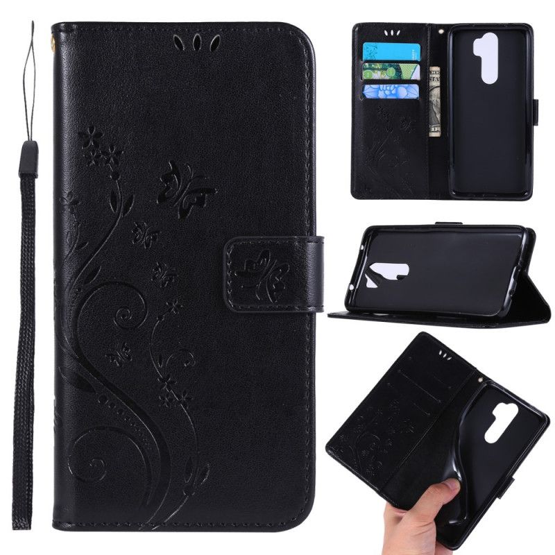 Etui Folio Xiaomi Redmi Note 8 Pro Szary Czarny Motyle I Kwiaty