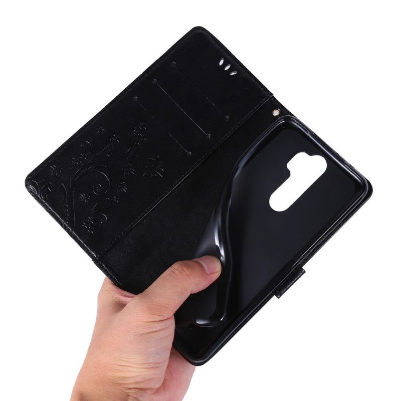 Etui Folio Xiaomi Redmi Note 8 Pro Szary Czarny Motyle I Kwiaty