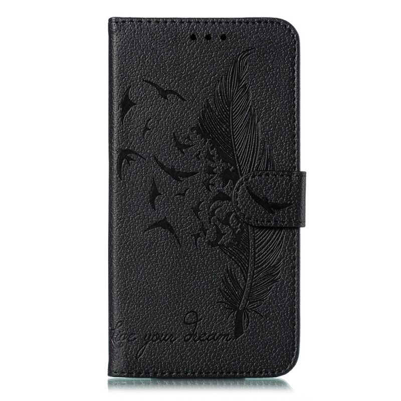 Etui Folio Xiaomi Redmi Note 8 Pro Szary Czarny Żyj Swoim Marzeniem Imitacja Skóry