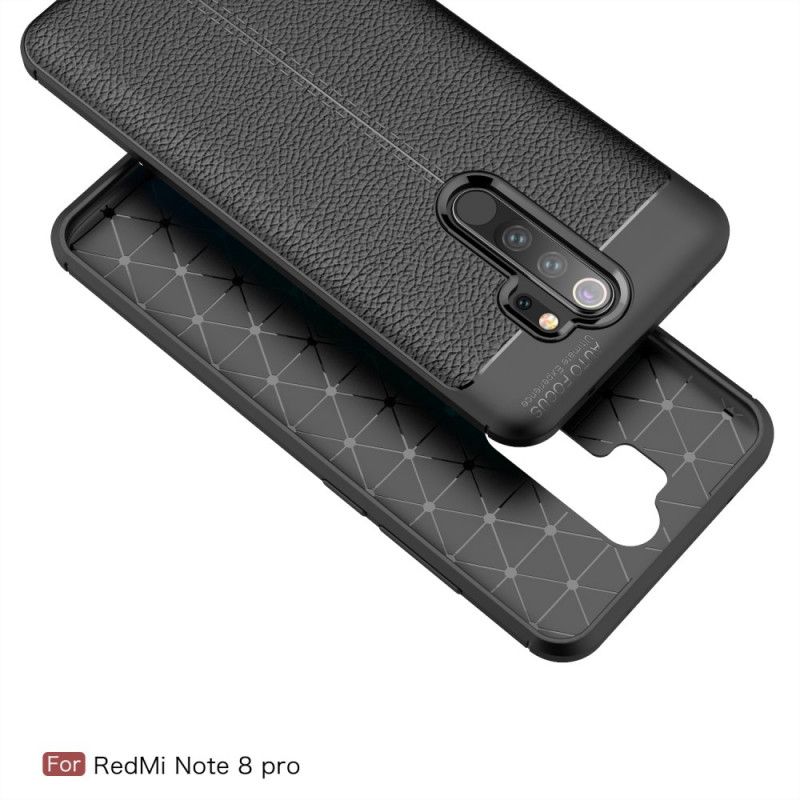 Etui Xiaomi Redmi Note 8 Pro Czerwony Czarny Efekt Skóry Z Podwójną Linią Liczi