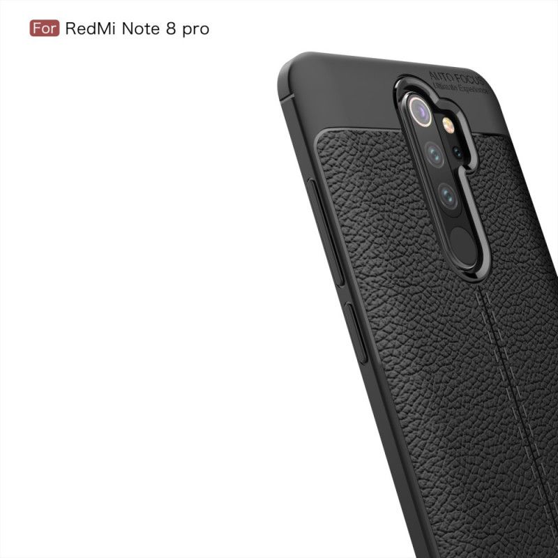 Etui Xiaomi Redmi Note 8 Pro Czerwony Czarny Efekt Skóry Z Podwójną Linią Liczi