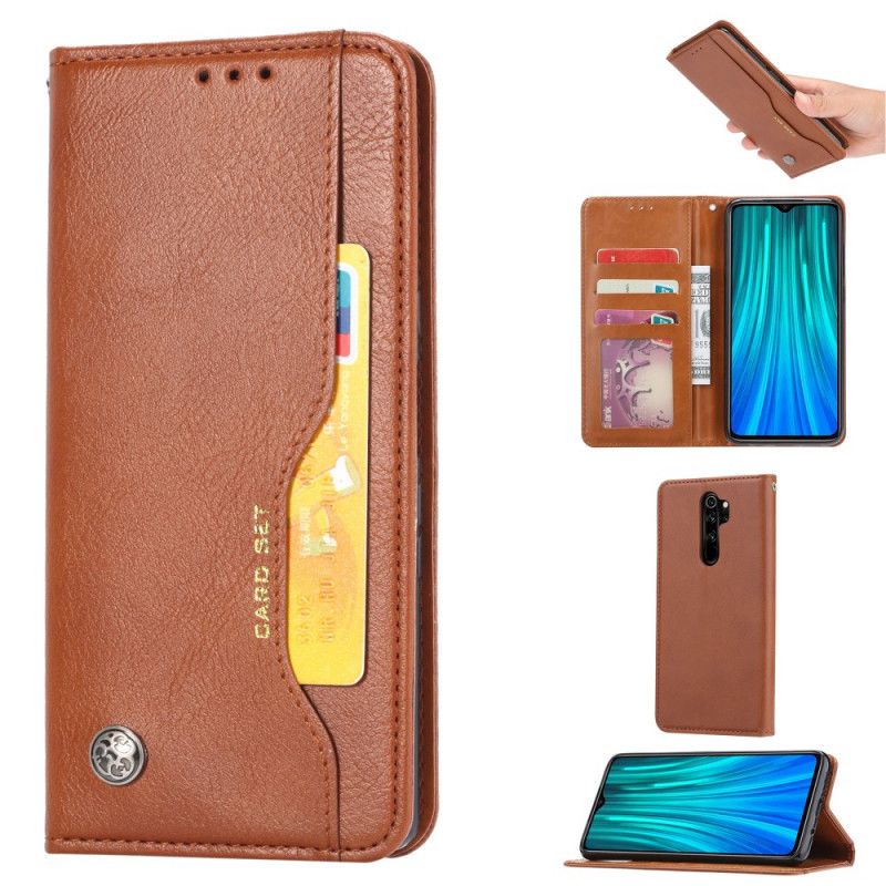 Flip Kotelot Xiaomi Redmi Note 8 Pro Czerwony Czarny Etui Na Karty Ze Sztucznej Skóry