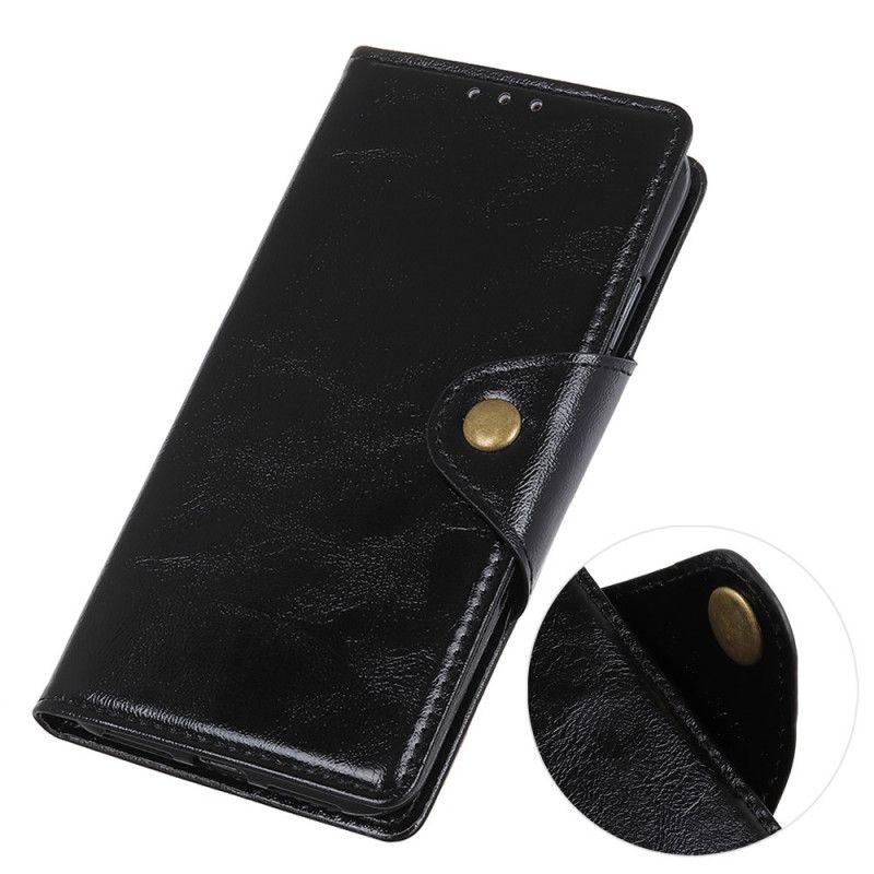 Skórzany Futerał Xiaomi Redmi Note 8 Pro Etui na Telefon Guzik Z Imitacji Skóry Lakierowanej