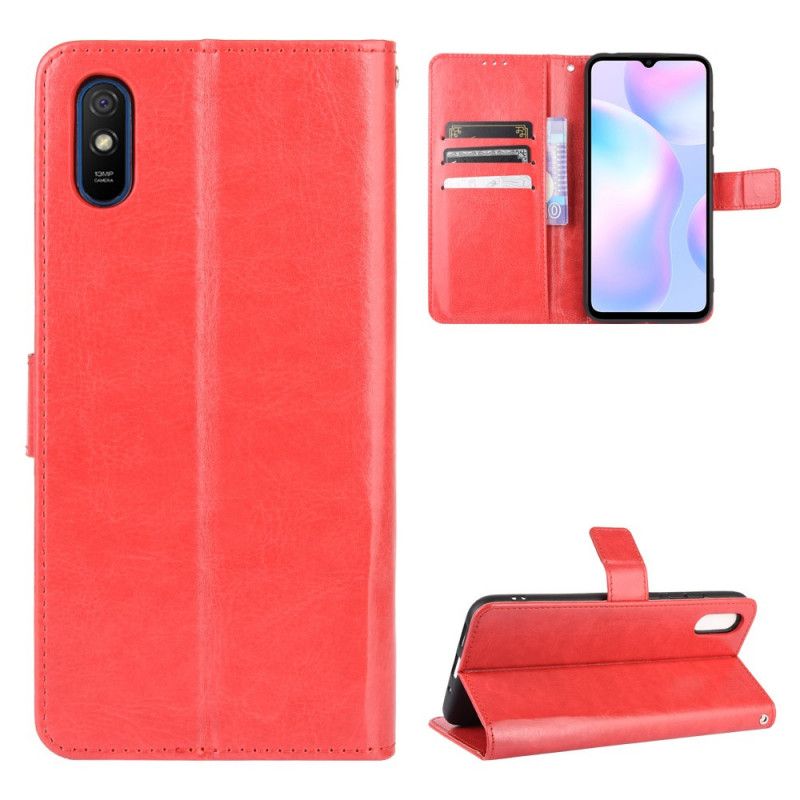 Etui Folio Xiaomi Redmi 9A Czerwony Czarny Efektowna Sztuczna Skóra