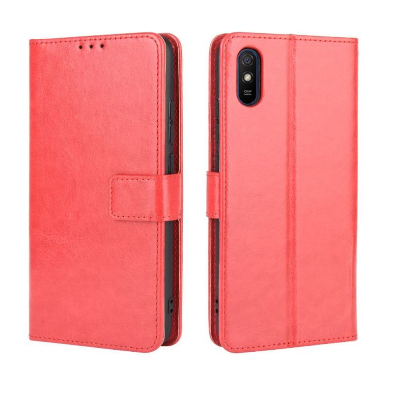 Etui Folio Xiaomi Redmi 9A Czerwony Czarny Efektowna Sztuczna Skóra