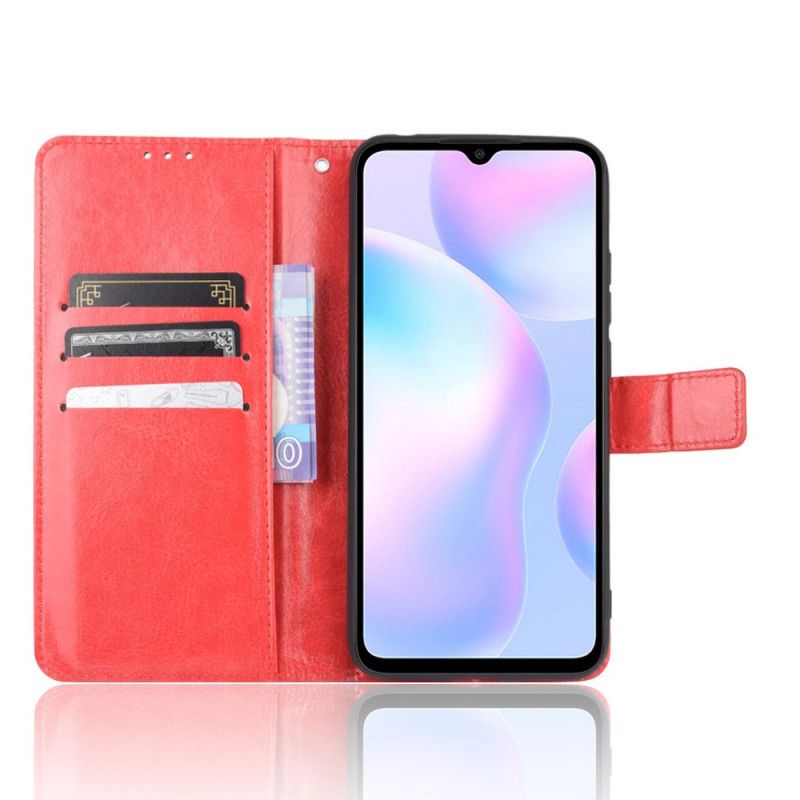 Etui Folio Xiaomi Redmi 9A Czerwony Czarny Efektowna Sztuczna Skóra