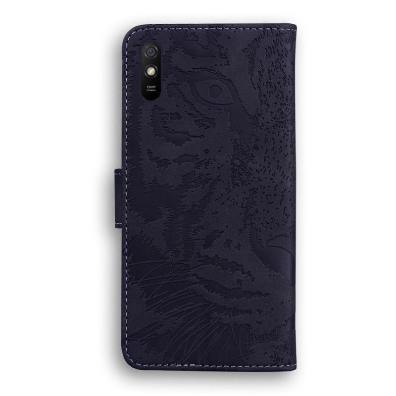 Etui Folio Xiaomi Redmi 9A Czerwony Czarny Odcisk Twarzy Tygrysa Etui Ochronne