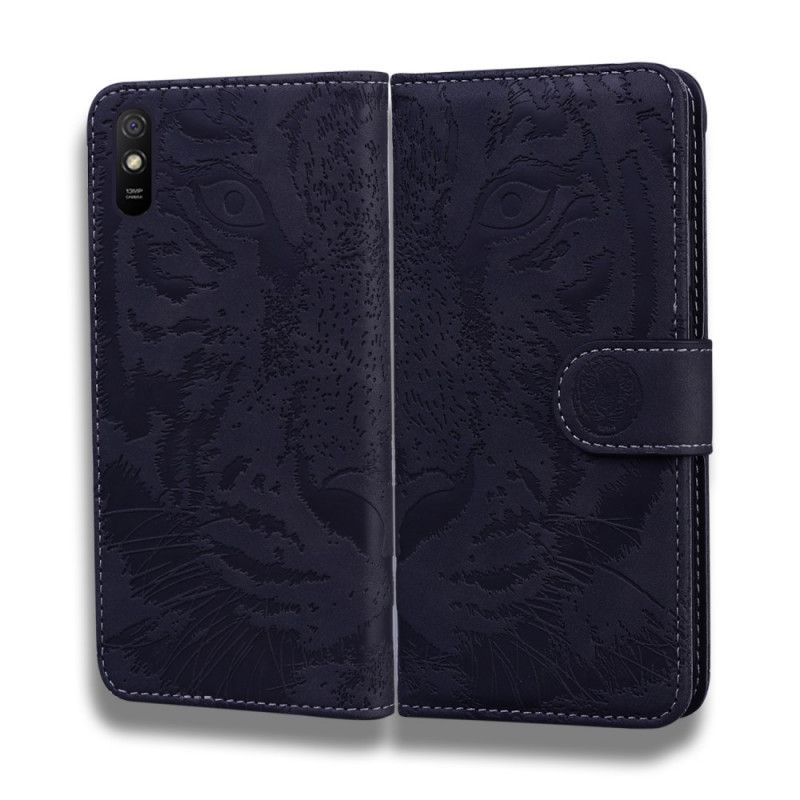 Etui Folio Xiaomi Redmi 9A Czerwony Czarny Odcisk Twarzy Tygrysa Etui Ochronne