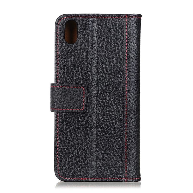 Etui Folio Xiaomi Redmi 9A Czerwony Czarny Szwy Z Efektem Skóry Liczi Etui Ochronne