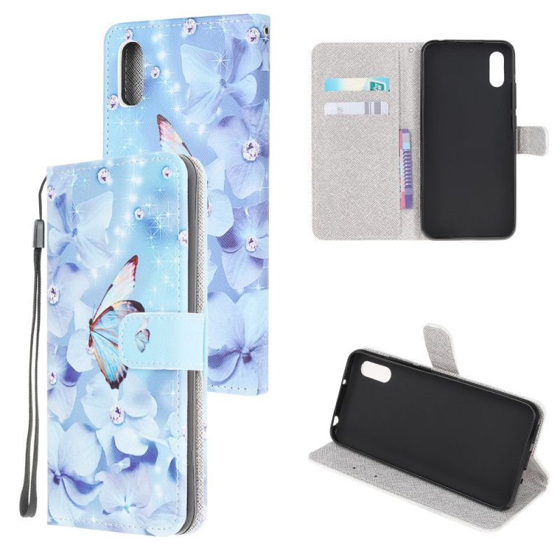 Etui Folio Xiaomi Redmi 9A Diamentowe Motyle Ze Stringami Etui Ochronne