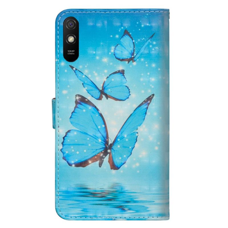 Etui Folio Xiaomi Redmi 9A Latające Niebieskie Motyle Etui Ochronne