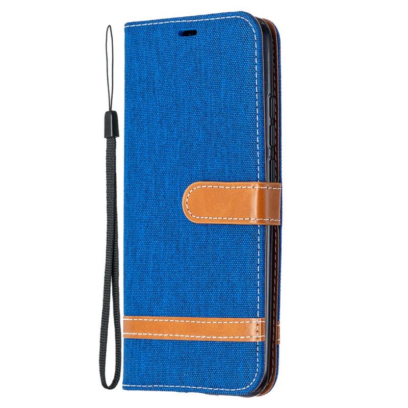 Etui Folio Xiaomi Redmi 9A Szary Czarny Efekt Tkaniny I Skóry Z Paskiem