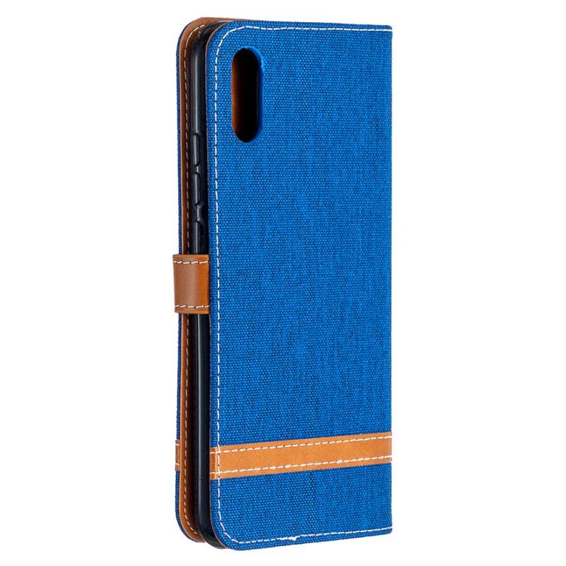 Etui Folio Xiaomi Redmi 9A Szary Czarny Efekt Tkaniny I Skóry Z Paskiem