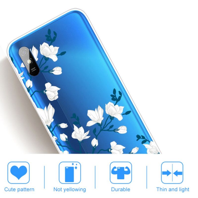 Etui Xiaomi Redmi 9A Białe Kwiaty