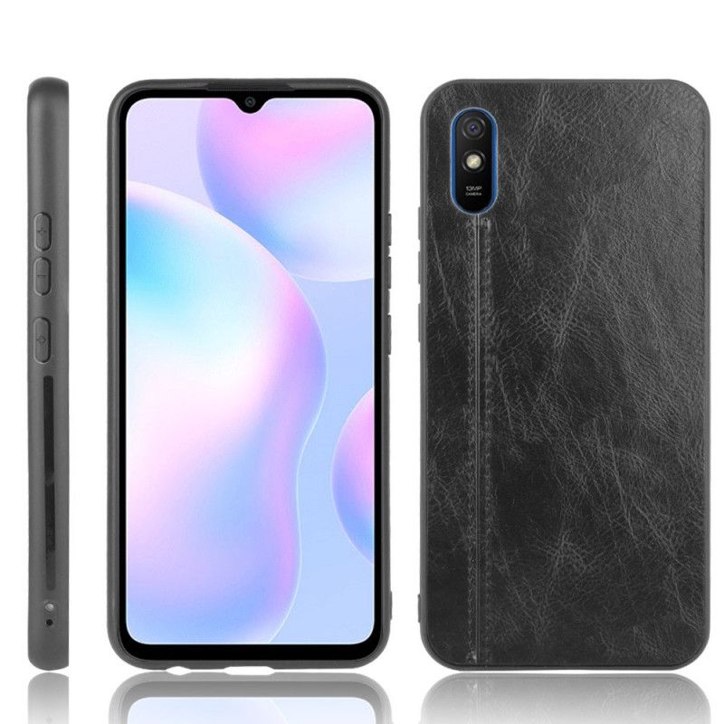 Etui Xiaomi Redmi 9A Czerwony Czarny Efekt Szytej Skóry Etui Ochronne