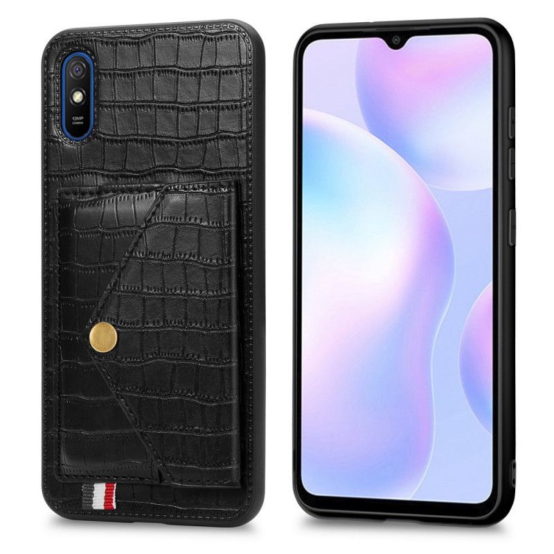 Etui Xiaomi Redmi 9A Czerwony Czarny Uchwyt I Uchwyt Na Karty Krokodyla