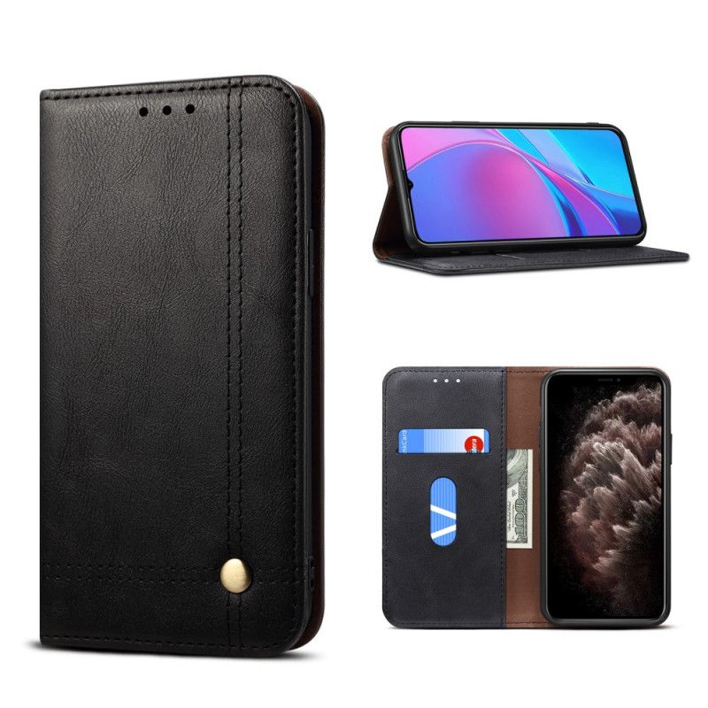 Flip Kotelot Xiaomi Redmi 9A Czerwony Czarny Efekt Szytej Skóry Etui Ochronne