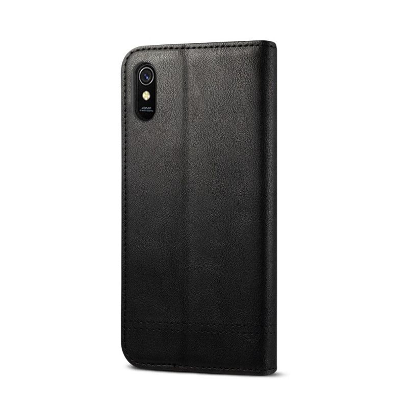 Flip Kotelot Xiaomi Redmi 9A Czerwony Czarny Efekt Szytej Skóry Etui Ochronne