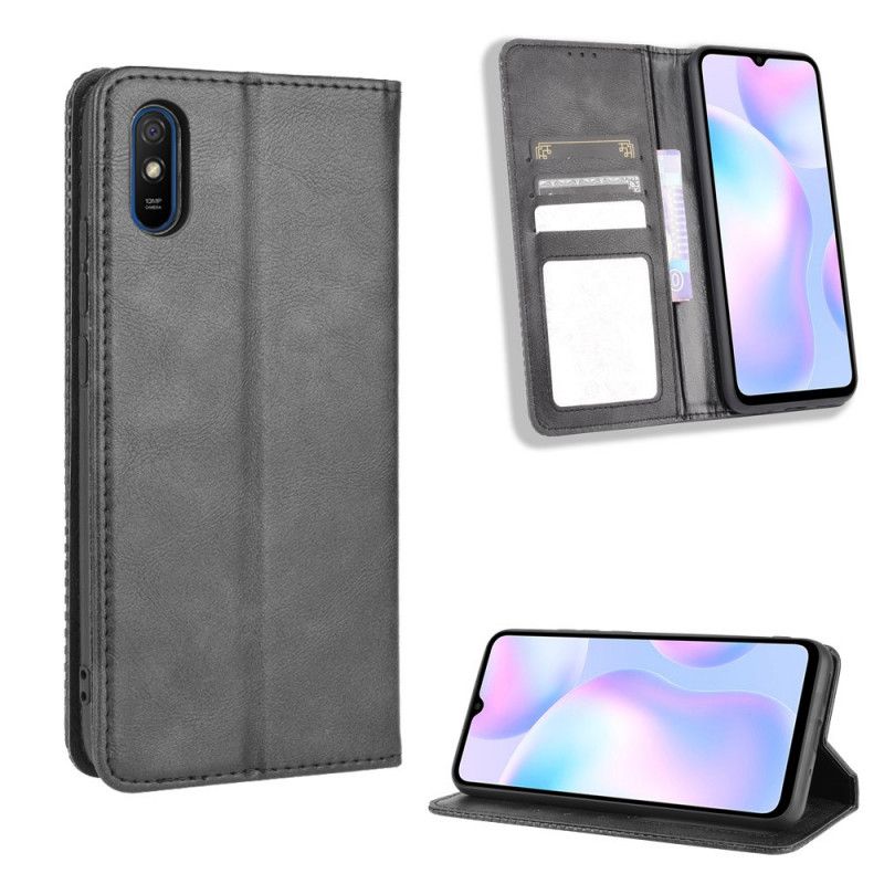 Flip Kotelot Xiaomi Redmi 9A Czerwony Czarny Etui na Telefon Stylizowany Efekt Skóry W Stylu Vintage