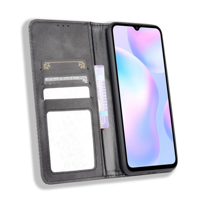 Flip Kotelot Xiaomi Redmi 9A Czerwony Czarny Etui na Telefon Stylizowany Efekt Skóry W Stylu Vintage