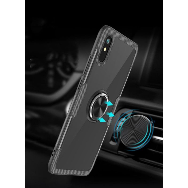 Futerały Xiaomi Redmi 9A Czerwony Czarny Metalowy Pierścień Z Włókna Węglowego