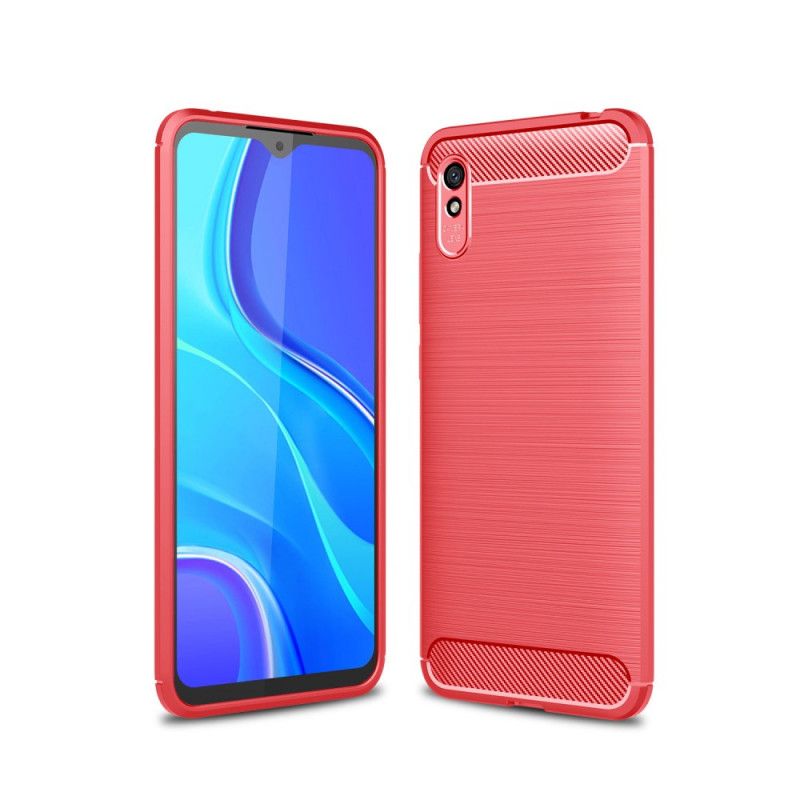 Futerały Xiaomi Redmi 9A Czerwony Czarny Szczotkowane Włókno Węglowe