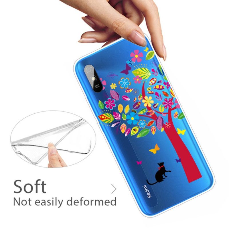 Futerały Xiaomi Redmi 9A Etui na Telefon Kot Pod Kolorowym Drzewkiem