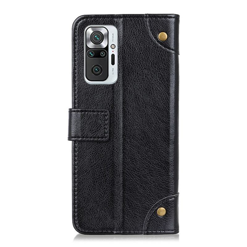 Etui Folio Xiaomi Redmi Note 10 Pro Czerwony Czarny Nity W Stylu Vintage Ze Skóry Nappa