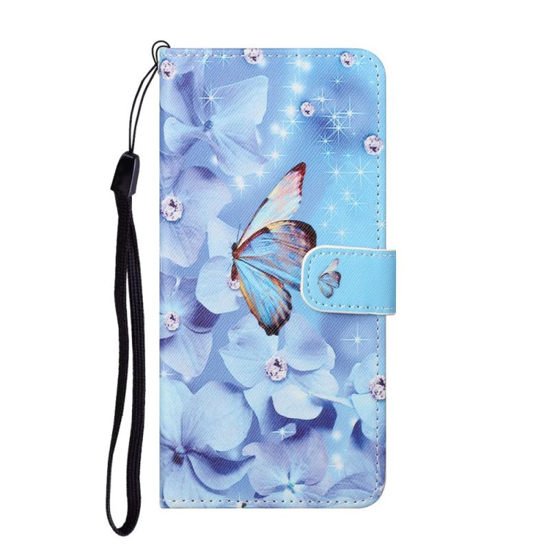 Etui Folio Xiaomi Redmi Note 10 Pro Diamentowe Motyle Ze Stringami Etui Ochronne