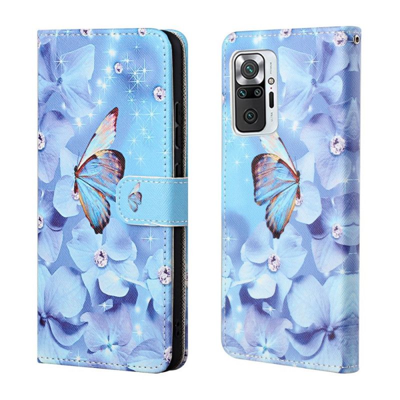 Etui Folio Xiaomi Redmi Note 10 Pro Diamentowe Motyle Ze Stringami Etui Ochronne